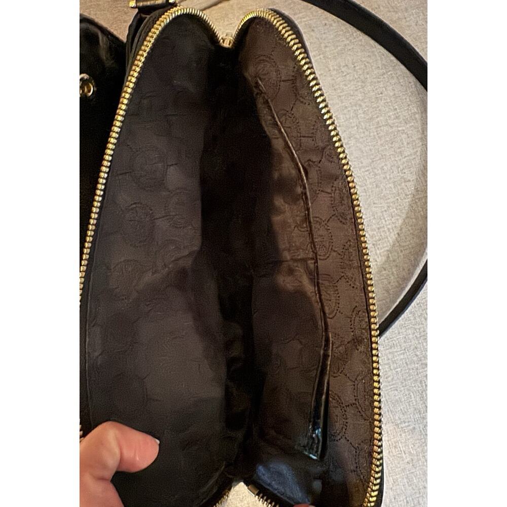 Michael Kors Crossbody Bag Purse Medium Alexis Black Patent Leather Gold Zippers - Picture 15 of 15